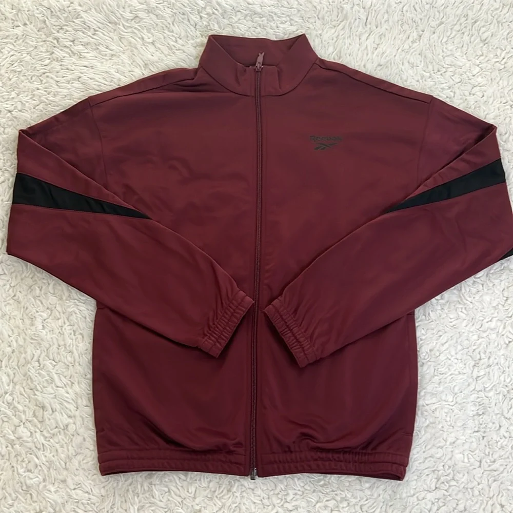 Reebok Track Top Jacket Maroon Black Mens Size Small Gym Running - Picture 11 of 15